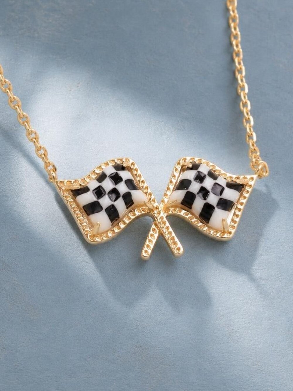 Kendra Scott Checkered Flag Gold Pendant Necklace - Picture 2 of 2